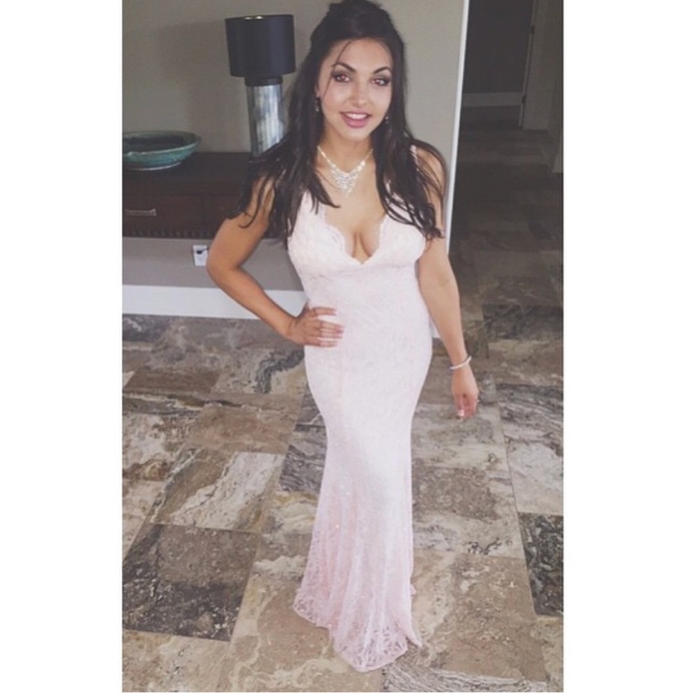 Baby Pink Lace Prom Dress